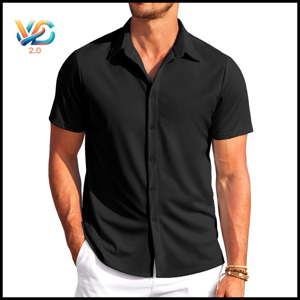 Men's Wrinkle-Free Stretch Button Down Short Sleeve Dress Shirt